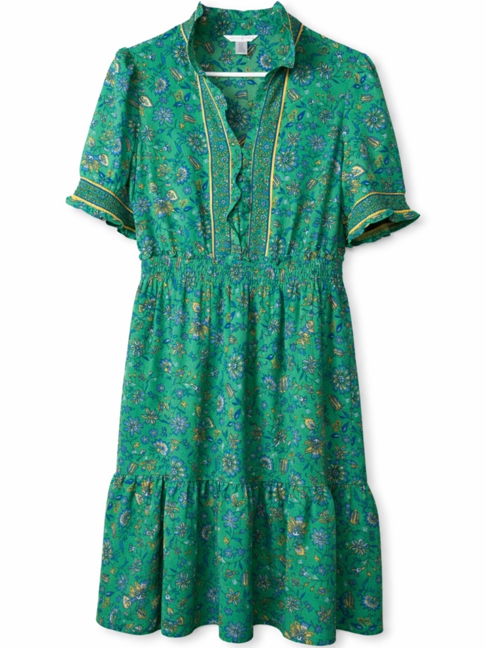 London Times Green Blue Floral Smocked Waist Midi Dress NWT Size 12 Boho